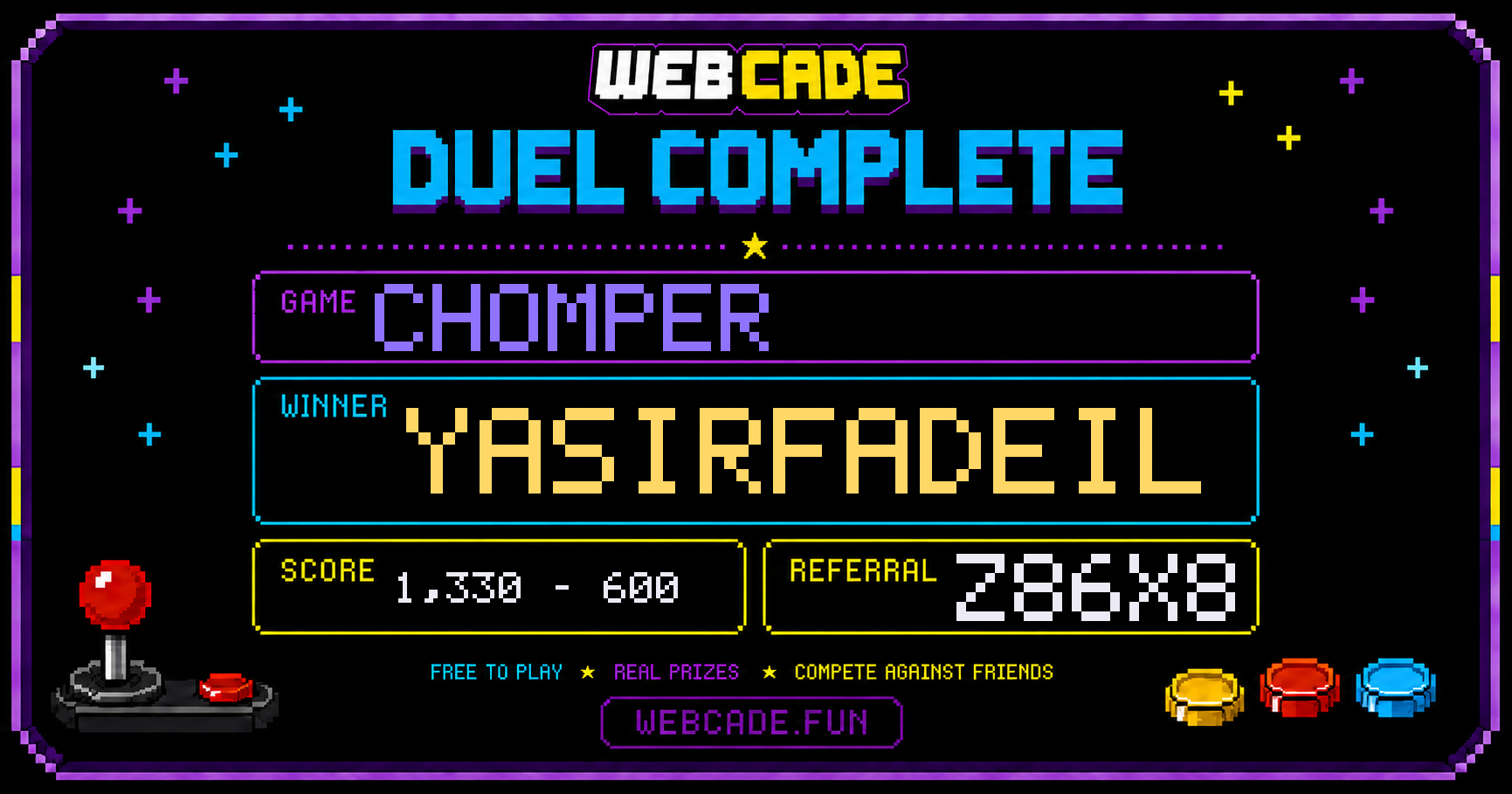 YASIRFADEIL won on CHOMPER, 1,330 to 600